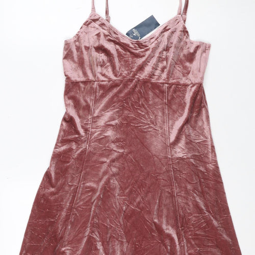 Hollister Women Pink M Velvet Fit & Flare Strappy Mini Party Dress