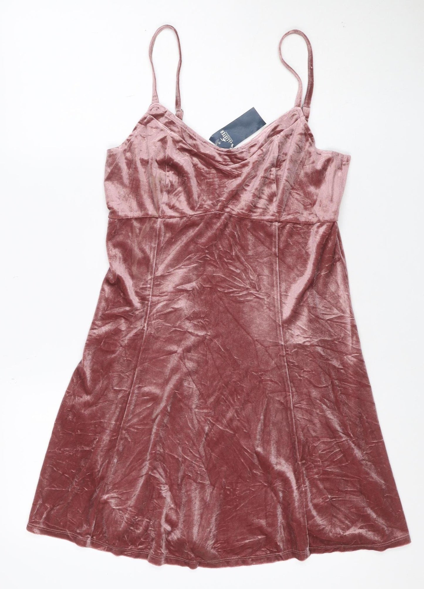 Hollister Women Pink M Velvet Fit & Flare Strappy Mini Party Dress