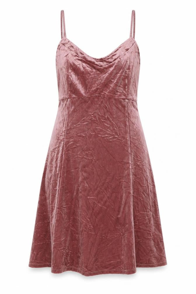 Hollister Women Pink M Velvet Fit & Flare Strappy Mini Party Dress