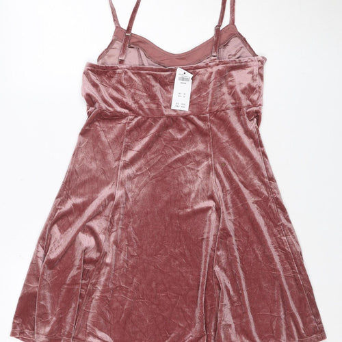 Hollister Women Pink M Velvet Fit & Flare Strappy Mini Party Dress