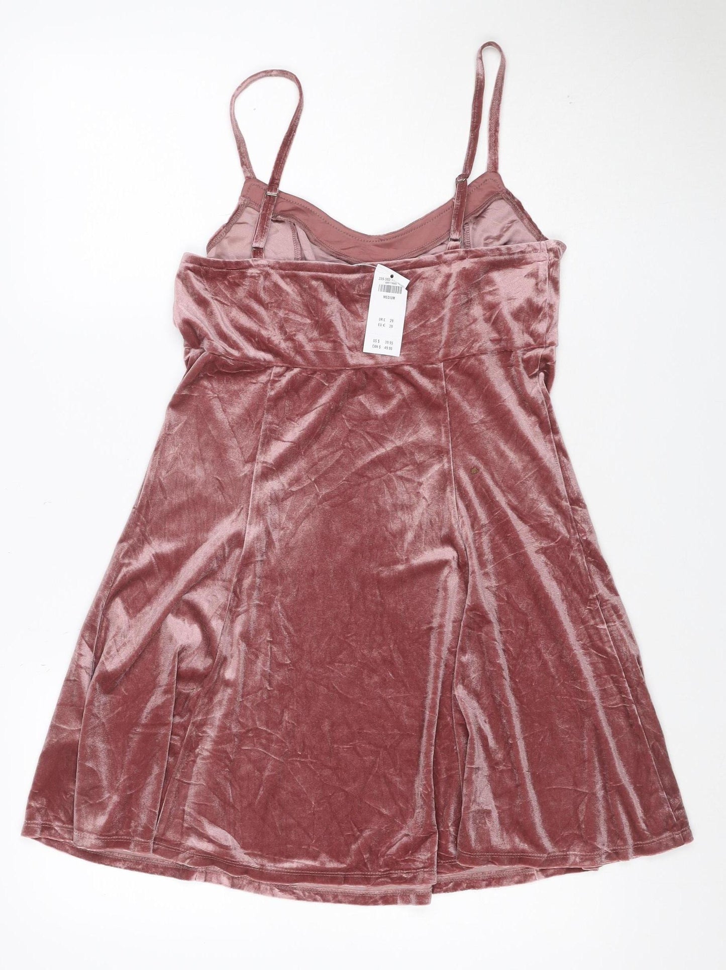 Hollister Women Pink M Velvet Fit & Flare Strappy Mini Party Dress