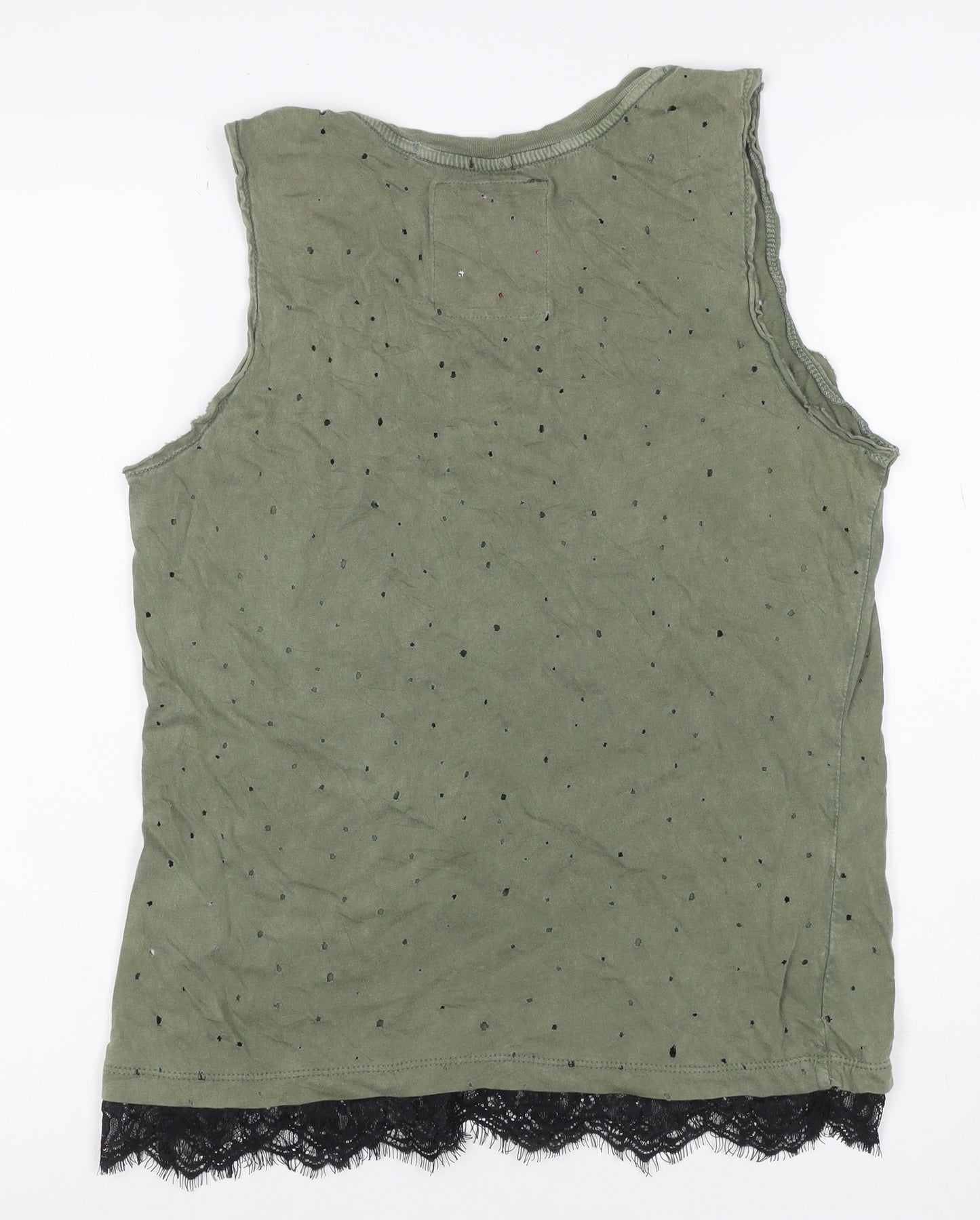 Superdry Women Green S Lace Hem Eagle Graphic Tank Top
