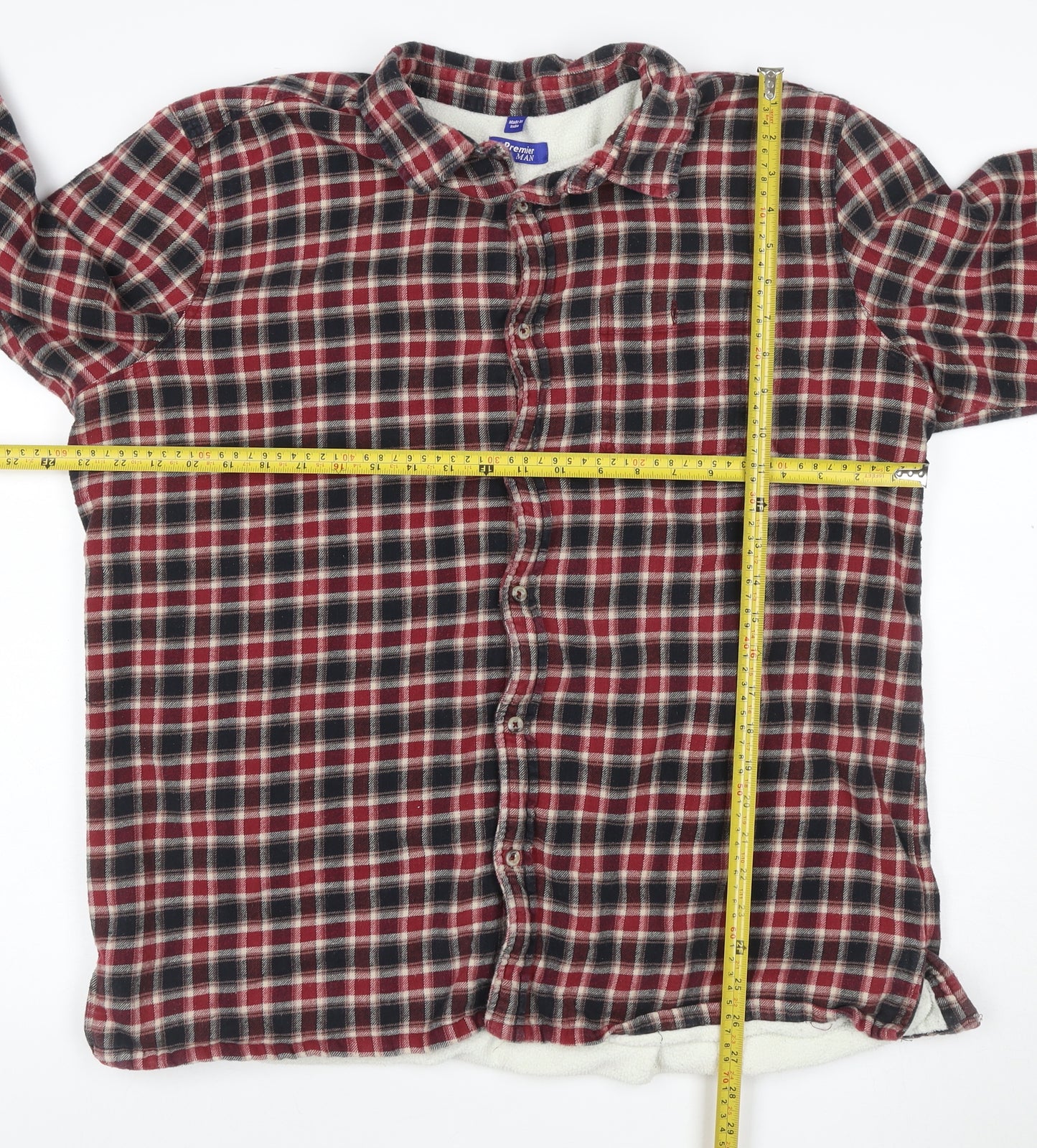 Premier Man Men’s XL Red Plaid Cotton Fleece Lined Jacket