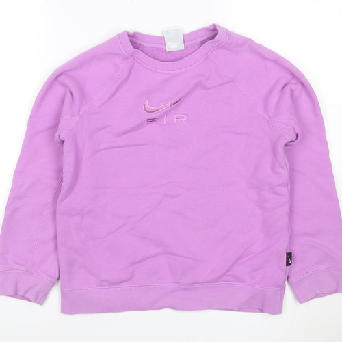Nike Girls Purple 158cm Air Logo Embroidered Crew Neck Sweatshirt