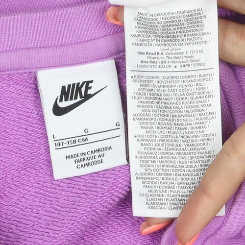 Nike Girls Purple 158cm Air Logo Embroidered Crew Neck Sweatshirt