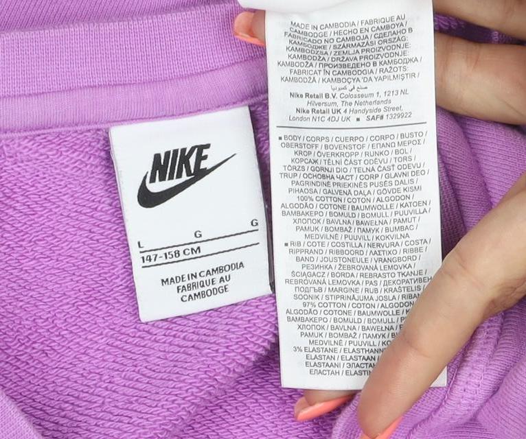 Nike Girls Purple 158cm Air Logo Embroidered Crew Neck Sweatshirt