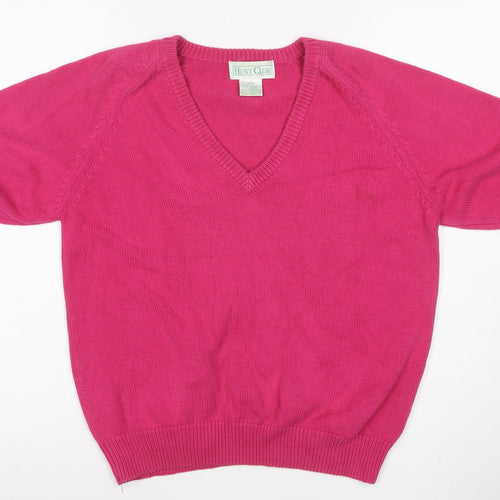 Hunt Club Women’s Pink S Cotton V-Neck Short Sleeve Knit Jumper