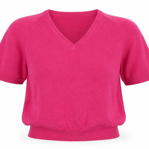 Hunt Club Women’s Pink S Cotton V-Neck Short Sleeve Knit Jumper