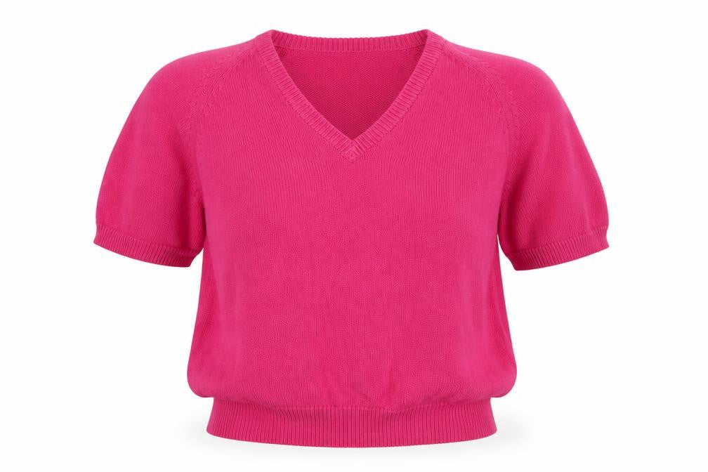 Hunt Club Women’s Pink S Cotton V-Neck Short Sleeve Knit Jumper