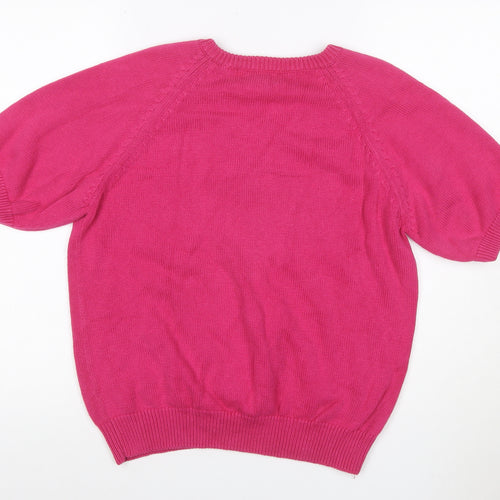 Hunt Club Women’s Pink S Cotton V-Neck Short Sleeve Knit Jumper