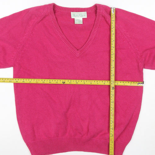 Hunt Club Women’s Pink S Cotton V-Neck Short Sleeve Knit Jumper