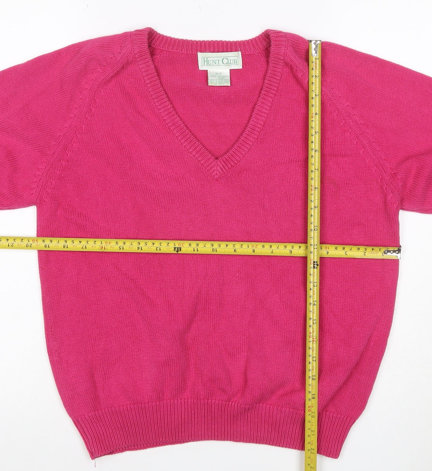 Hunt Club Women’s Pink S Cotton V-Neck Short Sleeve Knit Jumper