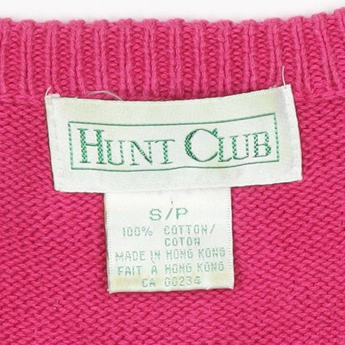 Hunt Club Women’s Pink S Cotton V-Neck Short Sleeve Knit Jumper