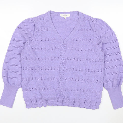 Per Una Women Purple Open Knit V-Neck Cardigan Size 18
