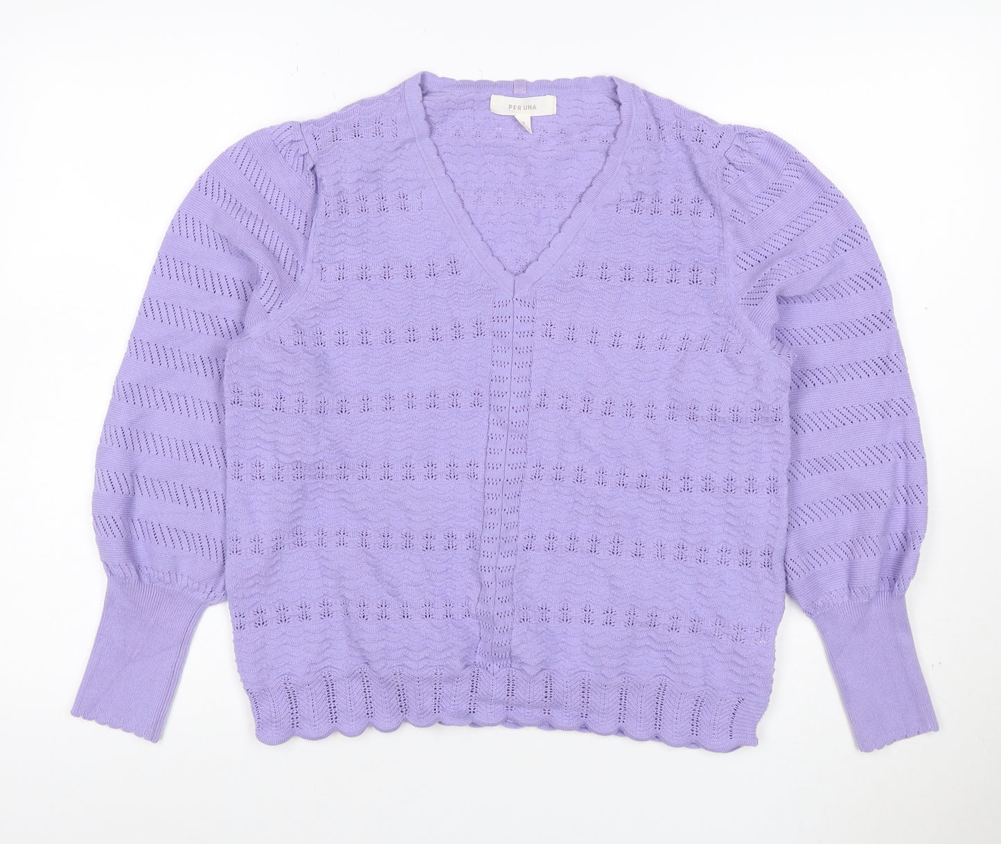 Per Una Women Purple Open Knit V-Neck Cardigan Size 18