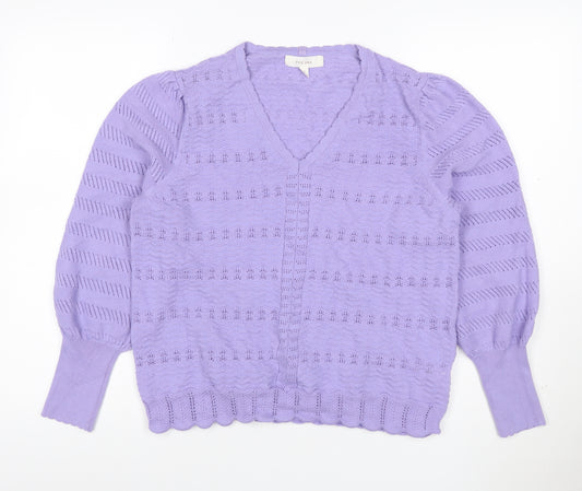 Per Una Women Purple Open Knit V-Neck Cardigan Size 18