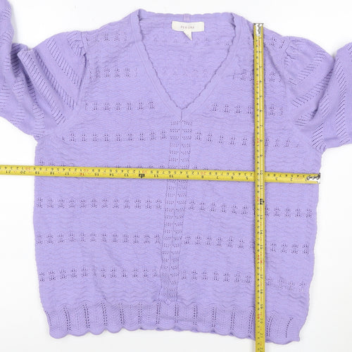Per Una Women Purple Open Knit V-Neck Cardigan Size 18