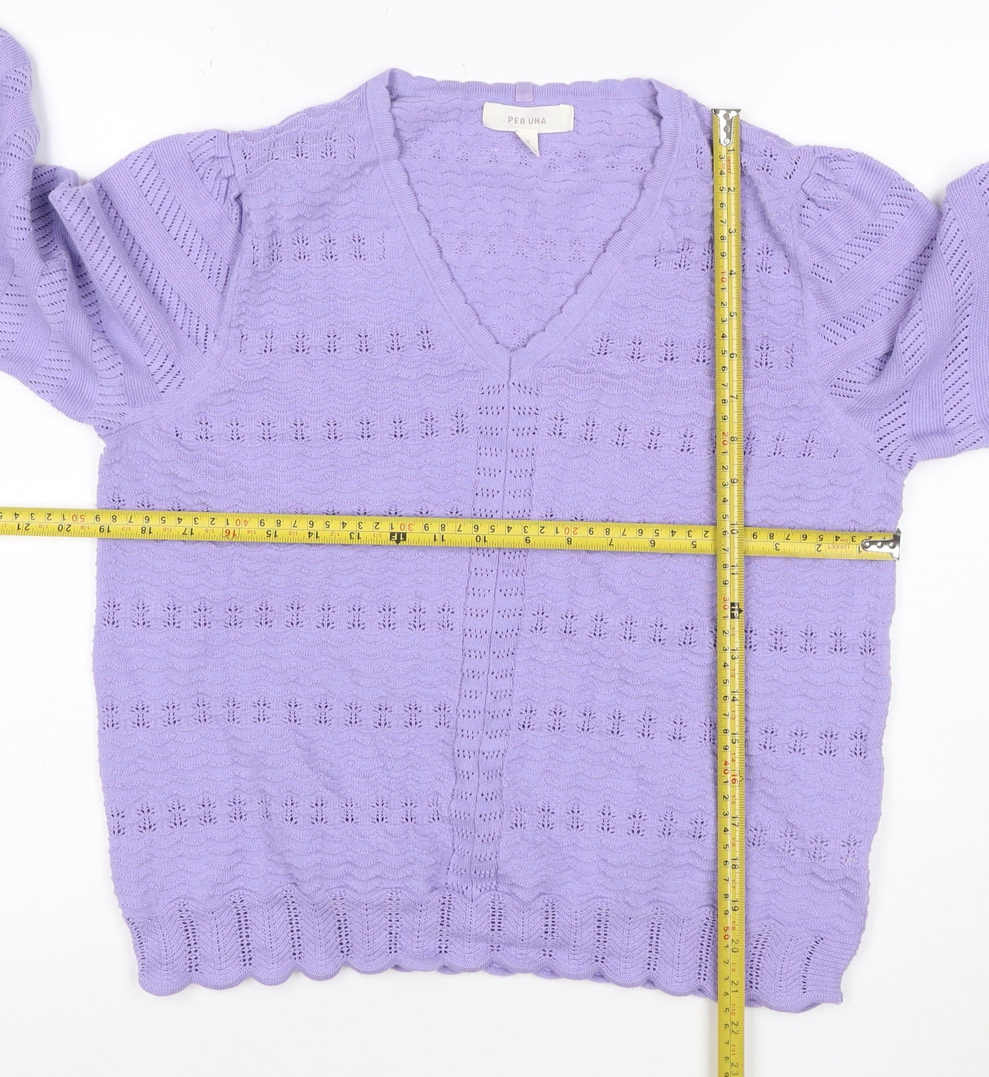 Per Una Women Purple Open Knit V-Neck Cardigan Size 18