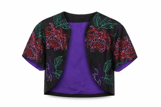 Debut Women’s Multicoloured Floral Embroidered Cropped Blazer UK 10