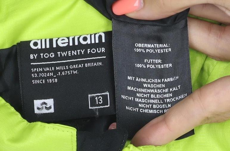 All Terrain Boys Green 13 Years Hooded Ski Jacket Full Zip