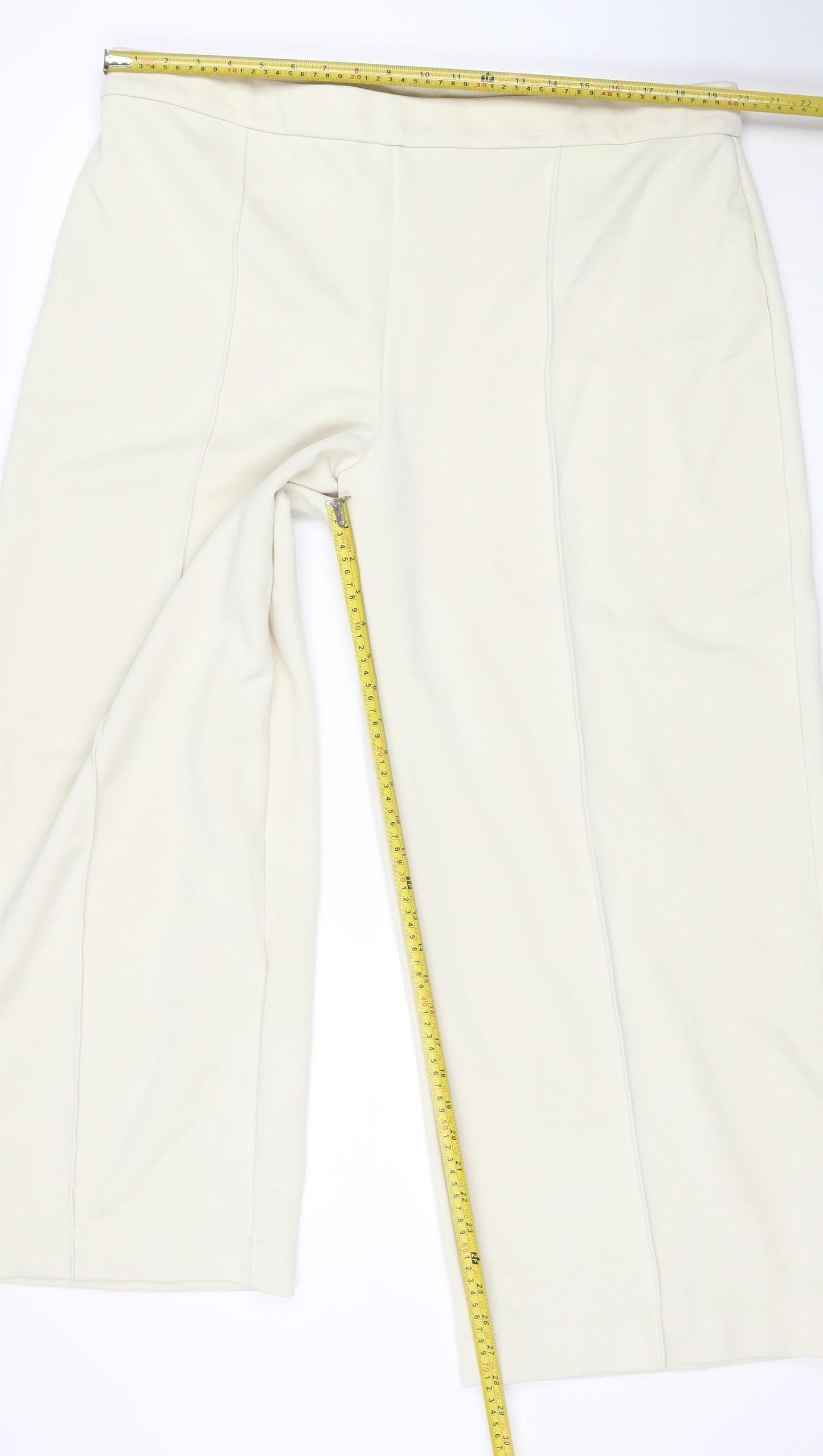 Marks & Spencer Women Ivory Size 22 Regular Wide-Leg Trousers