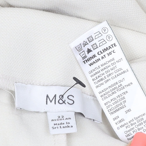 Marks & Spencer Women Ivory Size 22 Regular Wide-Leg Trousers