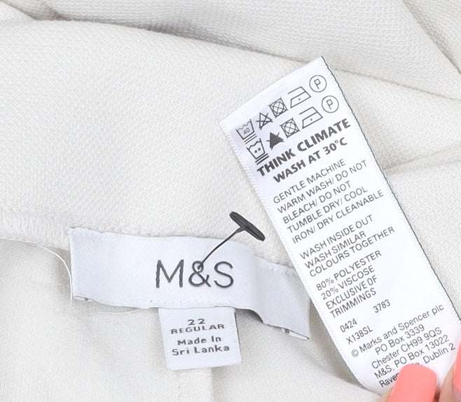 Marks & Spencer Women Ivory Size 22 Regular Wide-Leg Trousers