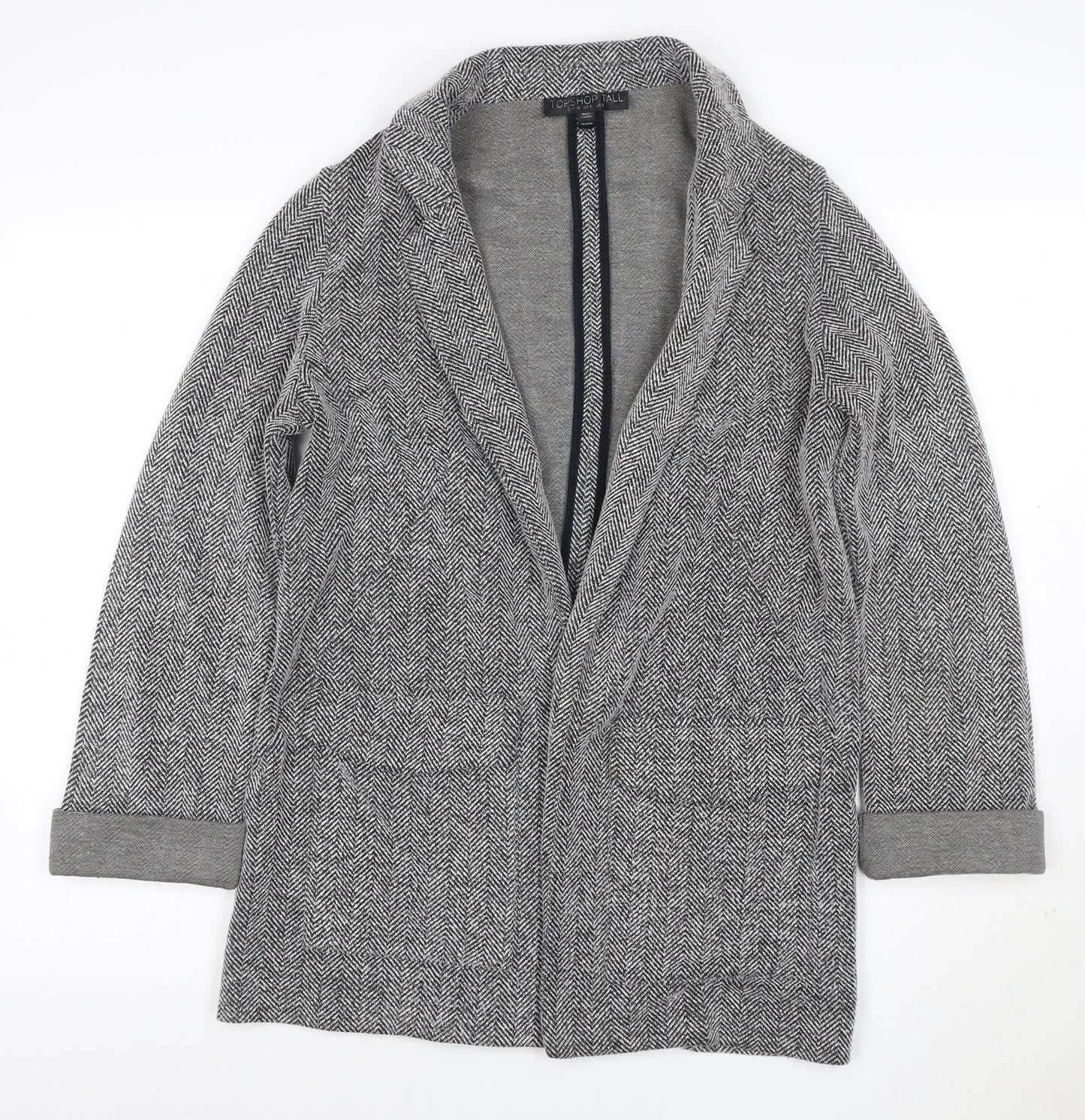 Topshop Tall Women’s Grey Herringbone Knit Open Coatigan UK 8