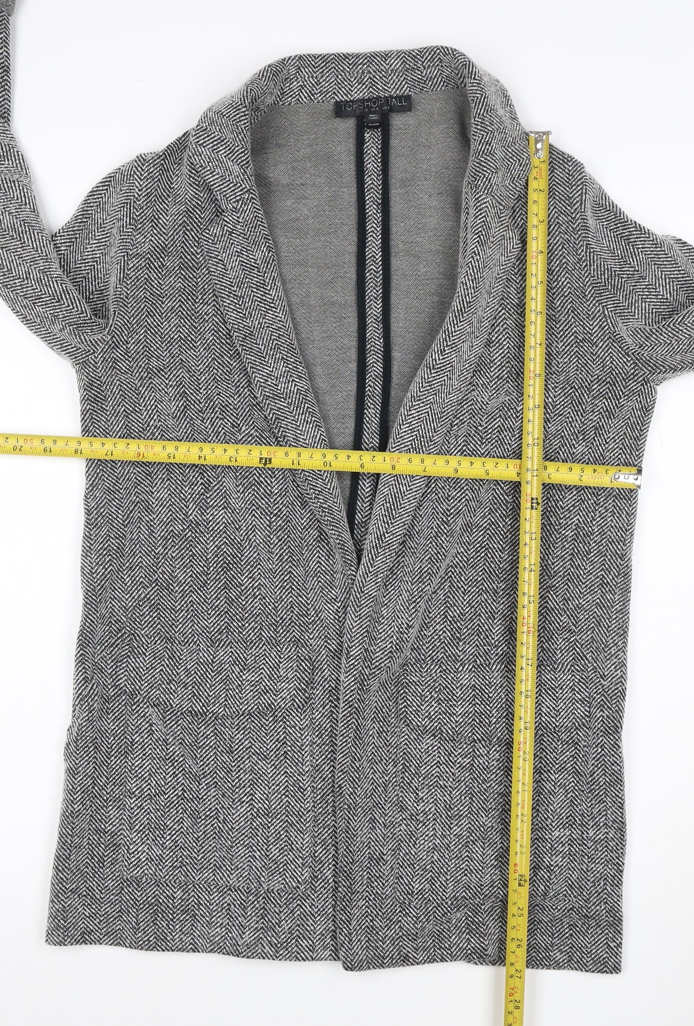 Topshop Tall Women’s Grey Herringbone Knit Open Coatigan UK 8