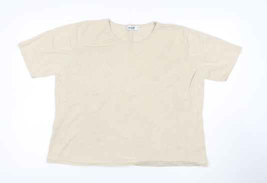 Damart Women’s Ivory Size 20 Floral Beaded Knit Short Sleeve Top