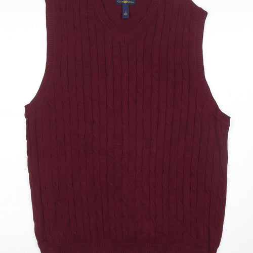 Club Room Men’s Red Cable Knit V-Neck Cotton Jumper Vest Size L