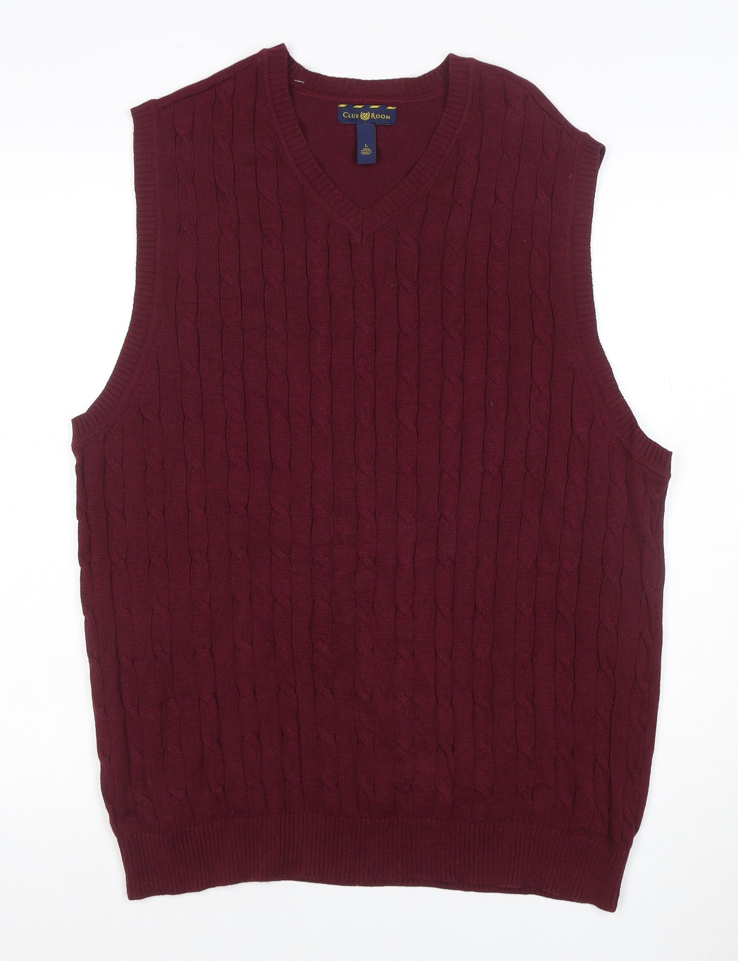 Club Room Men’s Red Cable Knit V-Neck Cotton Jumper Vest Size L