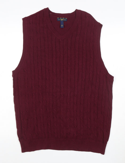 Club Room Men’s Red Cable Knit V-Neck Cotton Jumper Vest Size L