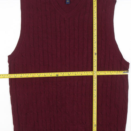 Club Room Men’s Red Cable Knit V-Neck Cotton Jumper Vest Size L