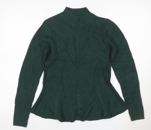 Therapy London Women Green S Cable-Knit Mock Neck Fitted Jumper