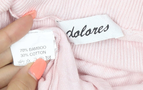 dolores Women Pink UK 10 Bamboo Cotton Roll Neck Jersey Knit Top