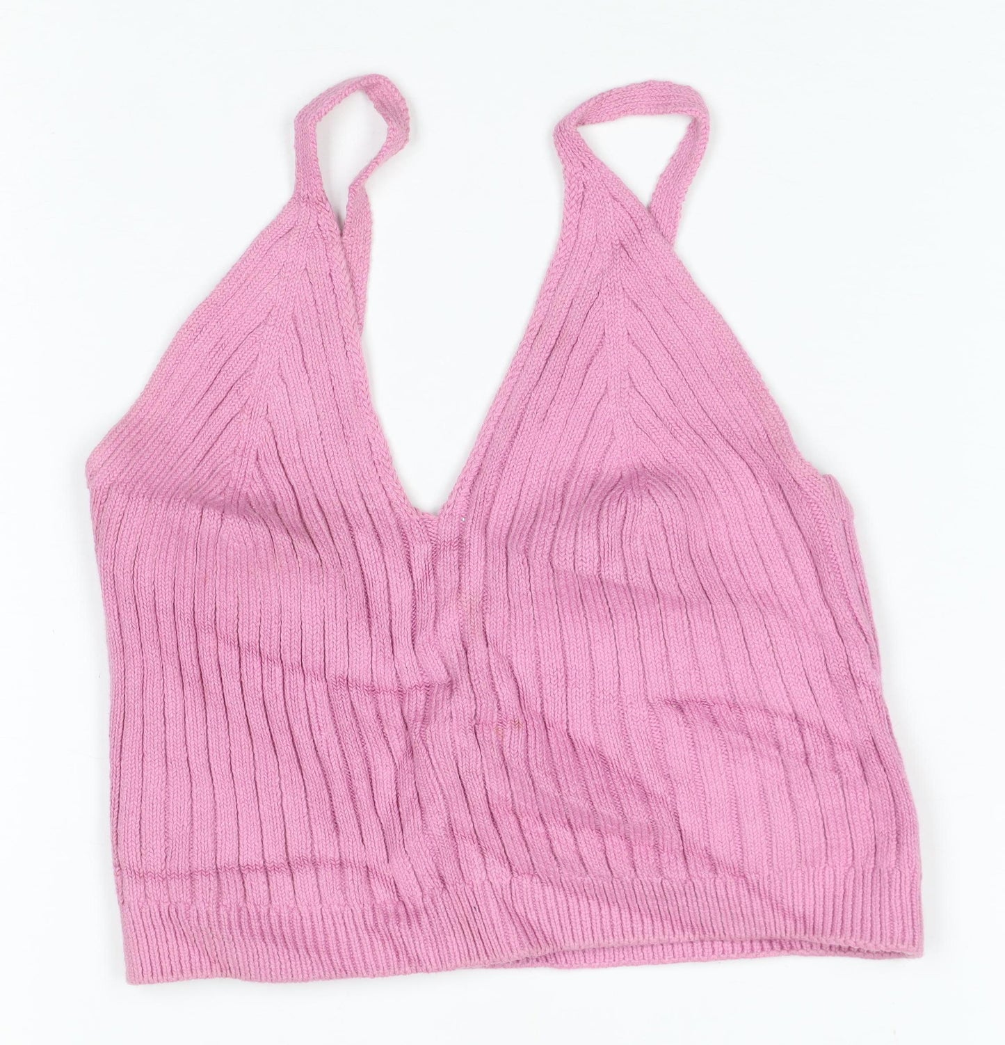 Topshop Women Pink UK 8 Halterneck Rib Knit Camisole Crop Top