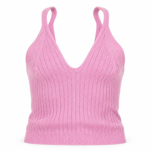 Topshop Women Pink UK 8 Halterneck Rib Knit Camisole Crop Top