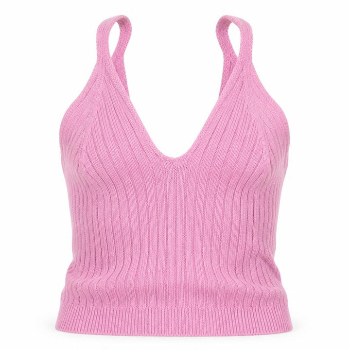 Topshop Women Pink UK 8 Halterneck Rib Knit Camisole Crop Top