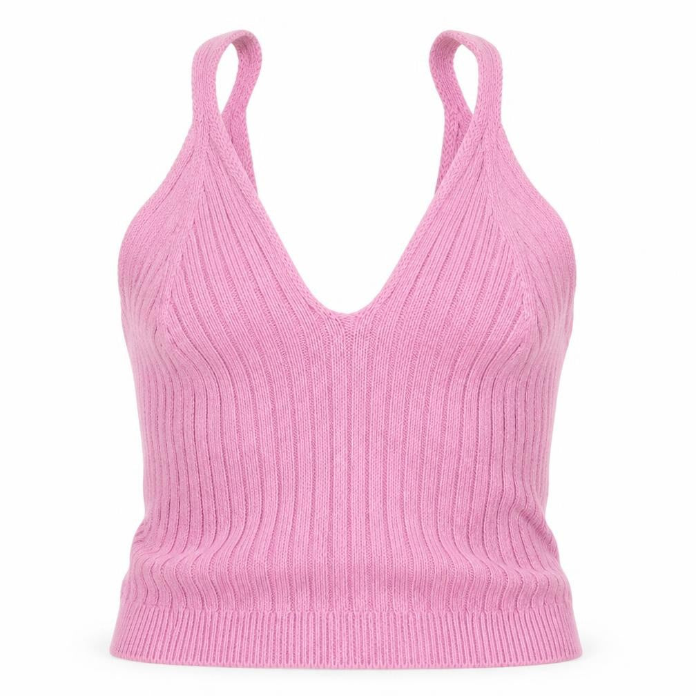 Topshop Women Pink UK 8 Halterneck Rib Knit Camisole Crop Top
