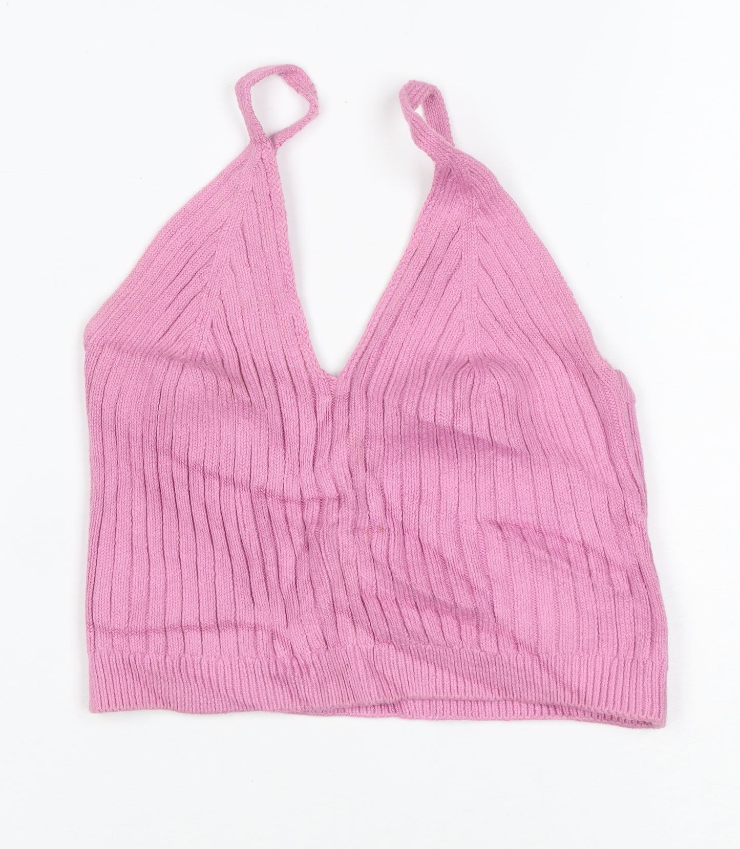Topshop Women Pink UK 8 Halterneck Rib Knit Camisole Crop Top