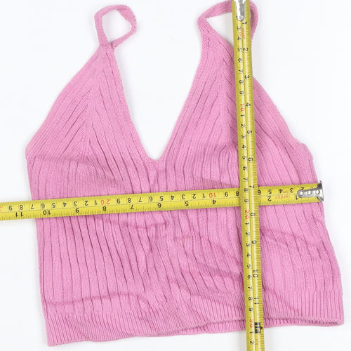 Topshop Women Pink UK 8 Halterneck Rib Knit Camisole Crop Top