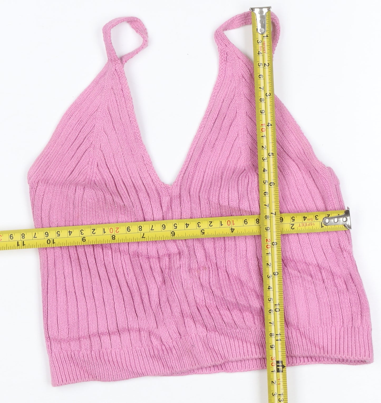Topshop Women Pink UK 8 Halterneck Rib Knit Camisole Crop Top