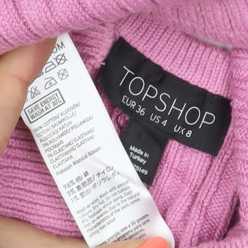 Topshop Women Pink UK 8 Halterneck Rib Knit Camisole Crop Top