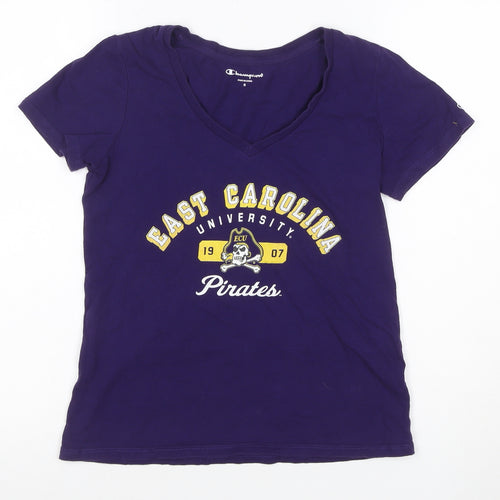 Champion Women Purple S East Carolina Pirates V-Neck T-Shirt