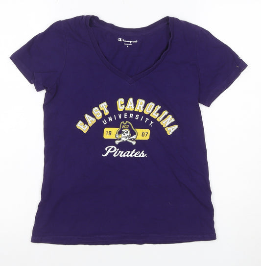 Champion Women Purple S East Carolina Pirates V-Neck T-Shirt