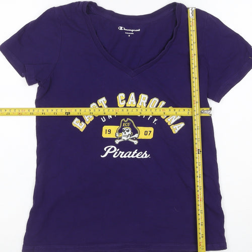 Champion Women Purple S East Carolina Pirates V-Neck T-Shirt
