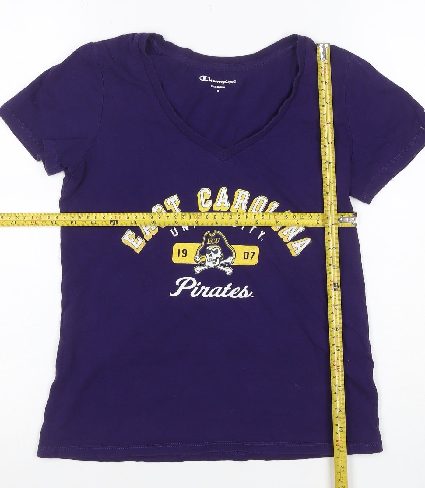 Champion Women Purple S East Carolina Pirates V-Neck T-Shirt