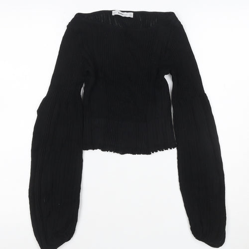 Zara Women Black S Rib Knit Balloon Sleeve Pullover Jumper