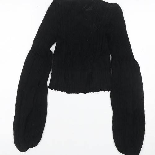 Zara Women Black S Rib Knit Balloon Sleeve Pullover Jumper
